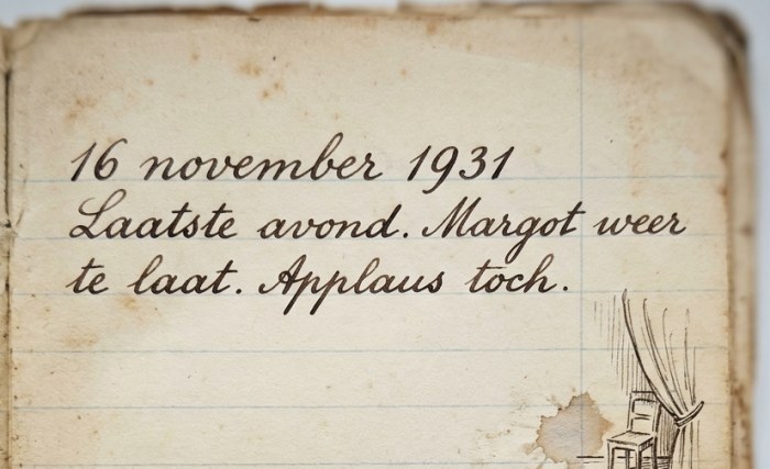 Bladzijde uit Hélènes notitieboek