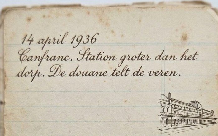Bladzijde uit Hélènes notitieboek